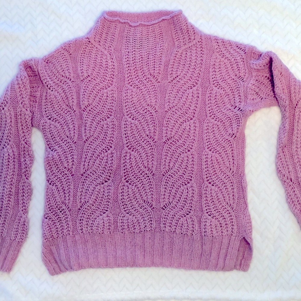 JCrew pink open work sweater